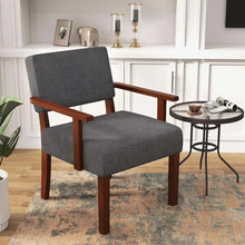 Load image into Gallery viewer, Modern Accent Chair Linen Armchair with Rubber Wood Frame, Mid Century Upholstered Reading Chair for Living Room Bedroom Reception