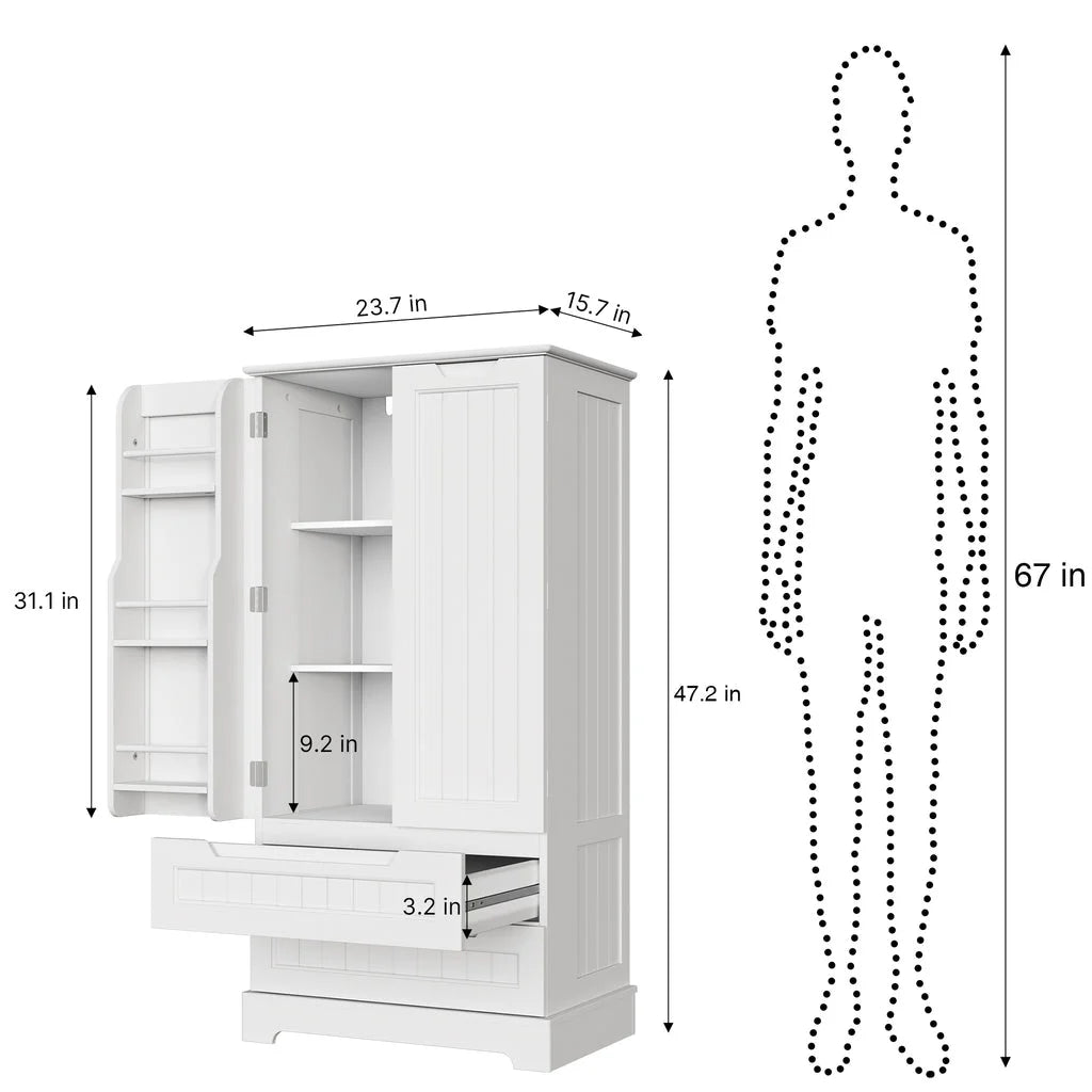 Aiho Storage Cabinet with 2 Doors & 2 Drawer, Pantry Cabinet for Kitchen, Studio, Living Room - White