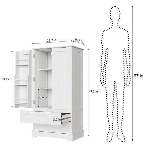 Aiho Storage Cabinet with 2 Doors & 2 Drawer, Pantry Cabinet for Kitchen, Studio, Living Room - White