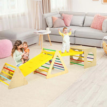Load image into Gallery viewer, 5 in 1 Kids Triangle Climber Play Gym Set with Double Sided Ramps, Indoor Toddler Wooden Climbing Toys for Playground Daycare