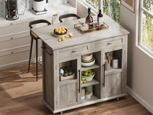 Load image into Gallery viewer, WALYWIK Foldable Kitchen Island Cart with Wheels, 2 Glass Doors, Spice Rack &amp; Towel Holder - Compact Mobile Storage Cart for Small Kitchens, Dining Rooms, Camping &amp; Rvs - Grey