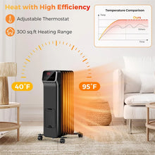 Load image into Gallery viewer, 1500W Oil Filled Radiator Heater with Remote Control, Adjustable Thermostat, 24H Timer &amp; 3 Modes, Portable Electric Space Heater for Home Office