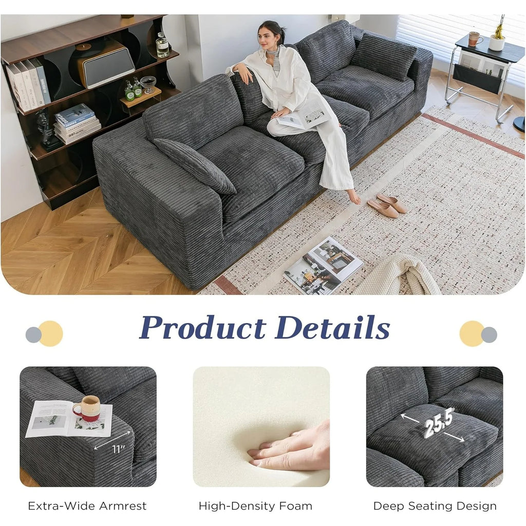 AECOJOY 110" Oversized Sofa for Living Room, 3 Seater Cloud Boneless Couch with Fluffy Seat Cushions