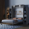 Aukfa Queen Size Murphy Bed with 5 - Tier Storage Shelf & LED Lights, Foldable Wall Bed Cabinet with Mattress Support, Space - Saving Design for Guest Room/Home Office, Gray