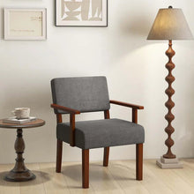 Load image into Gallery viewer, Modern Accent Chair Linen Armchair with Rubber Wood Frame, Mid Century Upholstered Reading Chair for Living Room Bedroom Reception