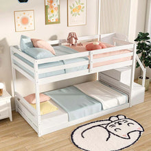 Load image into Gallery viewer, Twin Over Twin Bunk Bed with Storage Stairs, Solid Wood Floor Bunk Bed with Full-Length Guardrails, Low Bunk Bed with for Kids Teens Adults