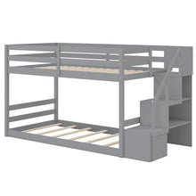 Load image into Gallery viewer, Twin Over Twin Bunk Bed with Storage Stairs, Solid Wood Floor Bunk Bed with Full-Length Guardrails, Low Bunk Bed with for Kids Teens Adults
