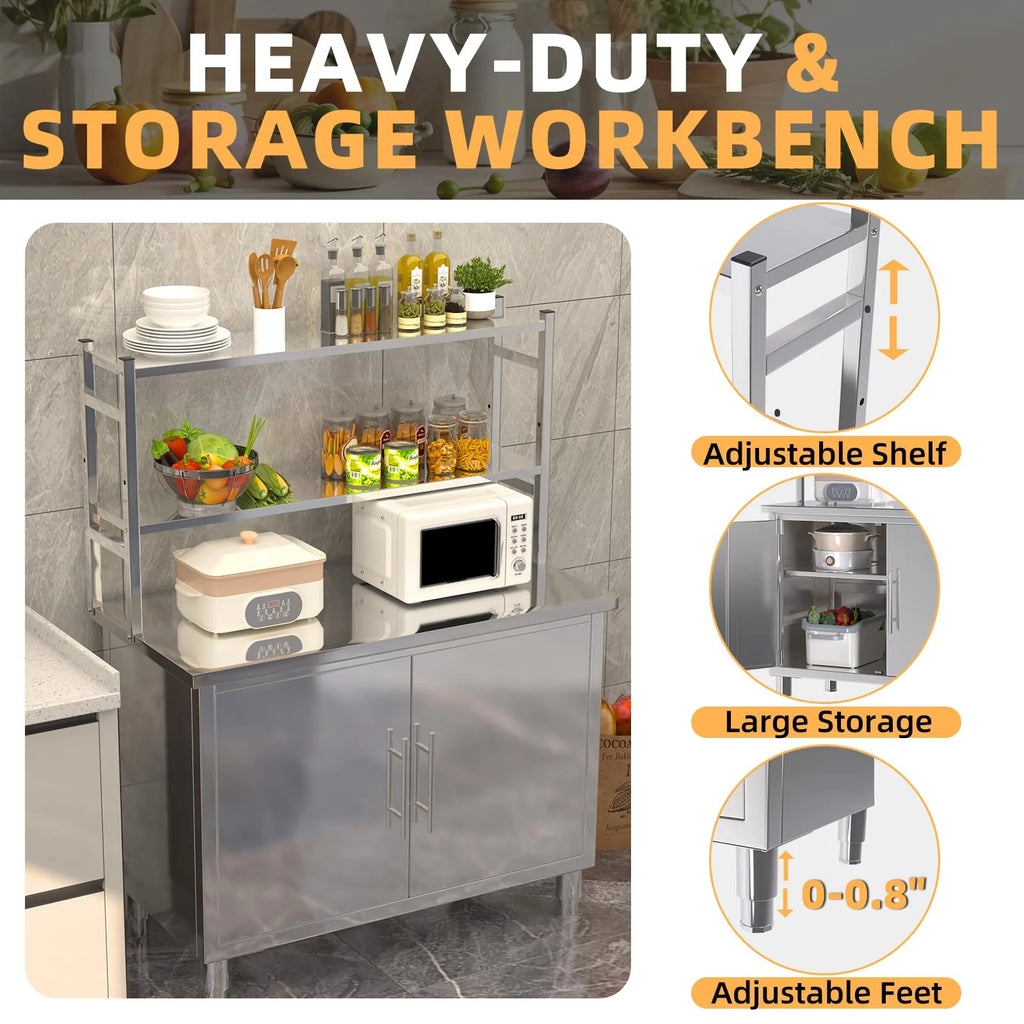 AECOJOY Stainless Steel Table with Cabinet 40"x20" Prep Table for Commercial Kitchen Countertop