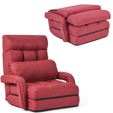 Load image into Gallery viewer, Folding Lazy Sofa Floor Chair with 6-Position Adjustable Backrest, Lumbar Pillow &amp; Armrests, Indoor Chaise Lounge Sofa for Gaming, Living Room