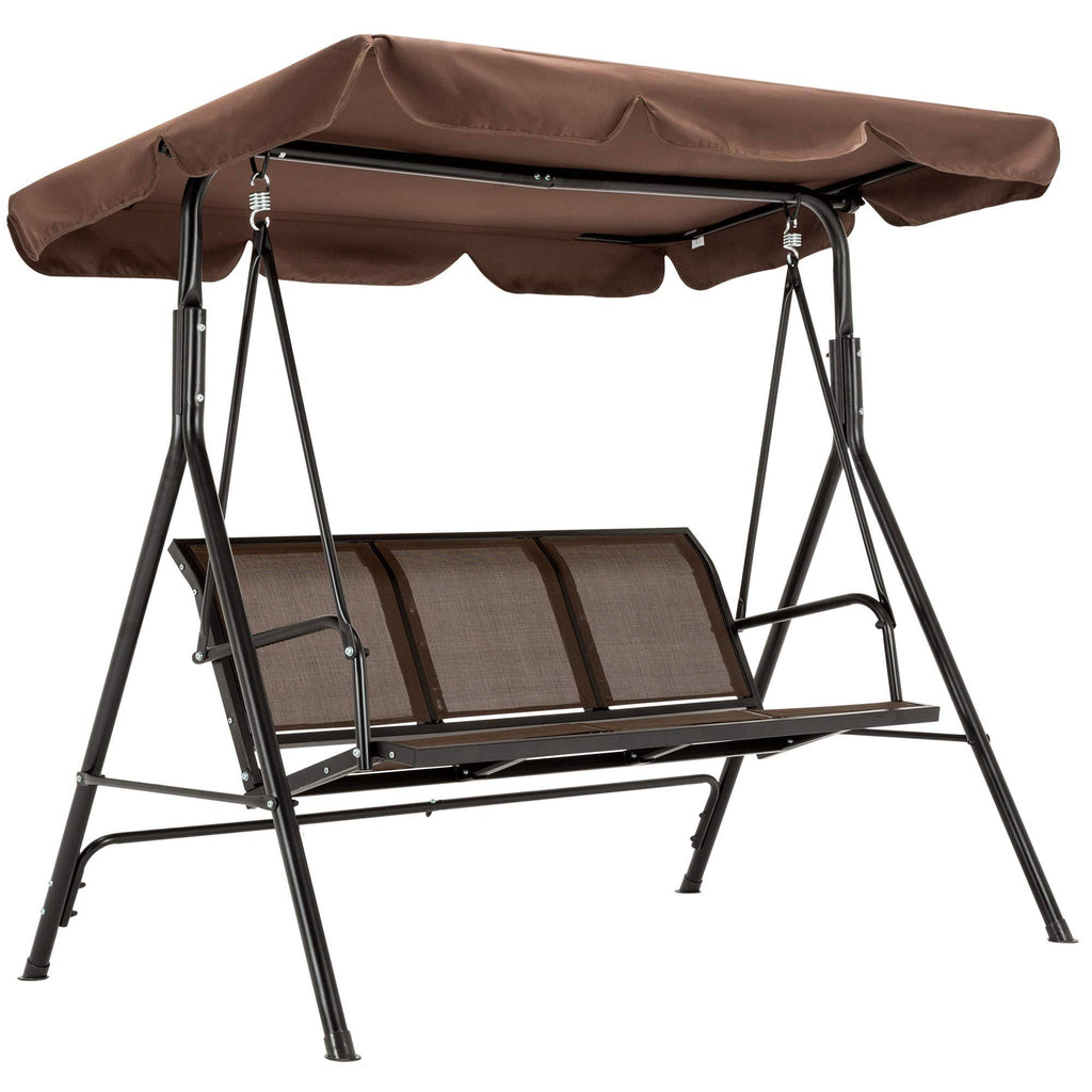 Mcombo Outdoor Patio Canopy Swing Chair 3-Person, Steel Frame Textilence SEATS Swing Glider, 4507