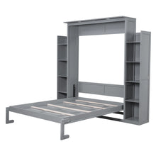Load image into Gallery viewer, Aukfa Queen Size Murphy Bed with 5 - Tier Storage Shelf &amp; LED Lights, Foldable Wall Bed Cabinet with Mattress Support, Space - Saving Design for Guest Room/Home Office, Gray