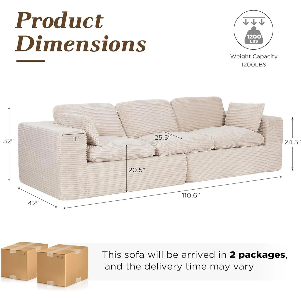 AECOJOY 110" Oversized Sofa for Living Room, 3 Seater Cloud Boneless Couch with Fluffy Seat Cushions