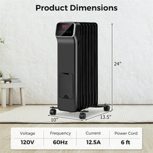 Load image into Gallery viewer, 1500W Oil Filled Radiator Heater with Remote Control, Adjustable Thermostat, 24H Timer &amp; 3 Modes, Portable Electric Space Heater for Home Office