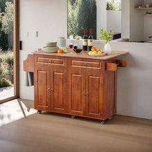 Load image into Gallery viewer, Lofka 52 - Inch Kitchen Island with Storage on Wheels with Wood Drop Leaf, Ideal for Small Kitchens