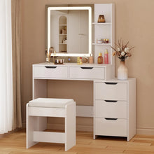 Load image into Gallery viewer, Bedroom Furniture Set - Includes Queen Bed Frame, Nightstands Set of 2, 5 - Drawer Dresser &amp; Vanity Desk - Modern Storage Solution for Stylish Home Decor, Beige/White