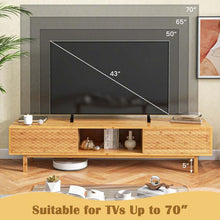 Load image into Gallery viewer, 63" Bamboo TV Stand for Up to 70" TVs, Mid Century Modern Entertainment Center Media Console with Sliding Doors &amp; 3 Storage Cubbies for Living Room
