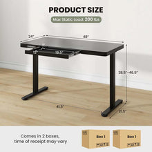 Load image into Gallery viewer, 48" x 24" Electric Standing Desk with Drawer, Tempered Glass Top, Memory Positions &amp; USB Type-C Outlets, Sit Stand Desk for Home Office