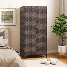 Load image into Gallery viewer, 62" Tall PE Rattan Wicker Wardrobe Closet Storage Cabinet with 2 Doors, Hanging Rod, 4 Storage Cubes, Metal Legs, Anti-tipping Device