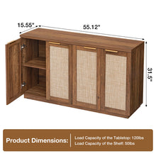 Load image into Gallery viewer, Hommpa Sideboard Buffet Cabinet Rattan Kitchen Storage Organizer with 5 - Position Adjustable Shelf &amp; 2 Doors Boho Farmhouse Accent Cabinets TV Console for Living Dining Room Coffee Bar