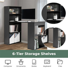 Load image into Gallery viewer, 48" Computer Desk with 6-Tier Storage Shelves, 3-in-1 Reversible Writing Desk w/ Bookshelf &amp; CPU Stand, Space-Saving Home Office Workstation