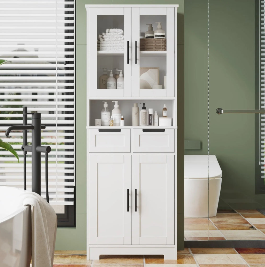 Ktaxon Wooden Bathroom Floor Cabinet with 4 Drawers & 1 Cupboard for Living Room Entryway, White
