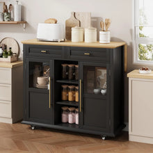 Load image into Gallery viewer, WALYWIK Foldable Kitchen Island Cart with Wheels, 2 Glass Doors, Spice Rack &amp; Towel Holder - Compact Mobile Storage Cart for Small Kitchens, Dining Rooms, Camping &amp; Rvs - Grey