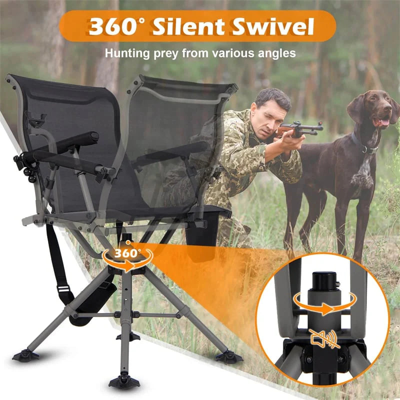 360° Swivel Hunting Chair, Portable Deer Blind Chair Sniper Seat with Adjustable Shooting Rest, Extendable Aluminum Legs & Carrying Strap for Camping