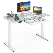 Load image into Gallery viewer, 48" x 24" Electric Standing Desk with Drawer, Tempered Glass Top, Memory Positions &amp; USB Type-C Outlets, Sit Stand Desk for Home Office - Black