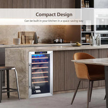 Load image into Gallery viewer, 20 Inch 33 Bottles Wine Cooler Refrigerator Built-In or Freestanding Mini Wine Fridge with 2-Layer Tempered Glass Door &amp; Dual Alarm Function