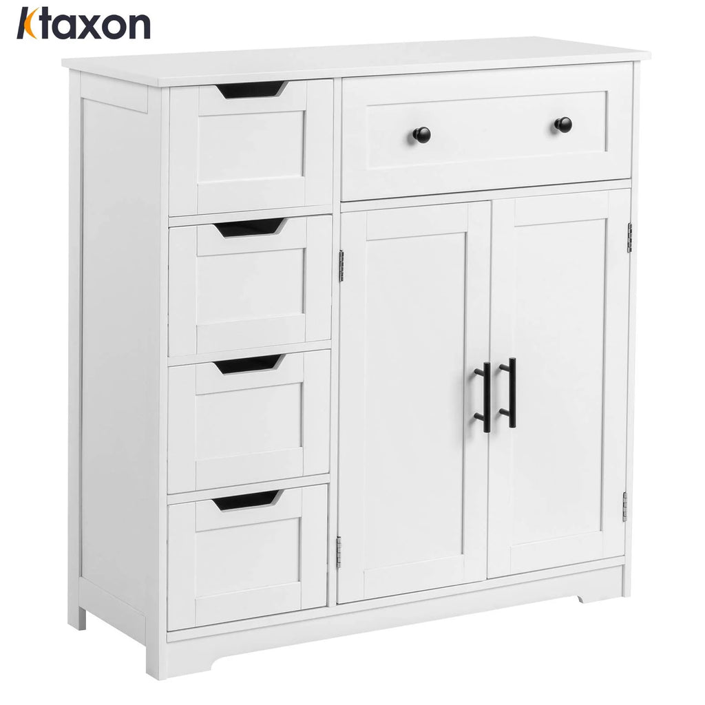 Ktaxon Wooden Bathroom Floor Cabinet with 4 Drawers & 1 Cupboard for Living Room Entryway, White