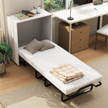 Load image into Gallery viewer, Cot Size Murphy Cabinet Bed with Mattress, 2-in-1 Folding Rollaway Guest Bed into Storage Cabinet with Lockable Wheels for Home Office