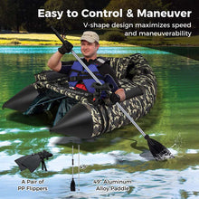 Load image into Gallery viewer, Inflatable Fishing Float Tube, 350 LBS Capacity Belly Boat with Paddle, Flippers, Rod Holder, Fish Ruler, Pump, Storage Bag &amp; Adjustable Straps