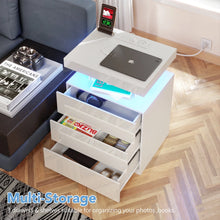 Load image into Gallery viewer, Hommpa LED Nightstand Wireless Charging Station USB Type C Outlets Bedside Table 3 Drawers Black Night Table Modern Smart Nightstand High Gloss End Side Table for Bedroom Furniture 26.8" Tall