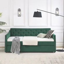Load image into Gallery viewer, Twin Size Daybed with Trundle, Modern Button Tufted Linen Upholstered Sofa Day Bed Frame with A Roll - Out Trundle, Bedframe Furniture for Bedroom Living Room Guest Room, Green