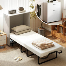 Load image into Gallery viewer, Cot Size Murphy Cabinet Bed with Mattress, 2-in-1 Folding Rollaway Guest Bed into Storage Cabinet with Lockable Wheels for Home Office