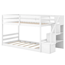 Load image into Gallery viewer, Twin Over Twin Bunk Bed with Storage Stairs, Solid Wood Floor Bunk Bed with Full-Length Guardrails, Low Bunk Bed with for Kids Teens Adults