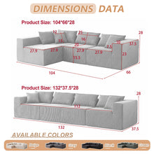 Load image into Gallery viewer, 104 - Inch Corduroy Modular L Shaped Sectional Sofa, Luxury Floor Couch Set, Upholstered Indoor Furniture, Foam - Filled Compressed Sofa for Living Room, Bedroom, 4 PC Free Combination ? - Black + Corduroy