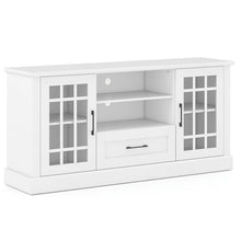 Load image into Gallery viewer, 62" Farmhouse TV Stand for 70 Inch TVs, Tall Media Console Table with 2 Glass Doors, Cubbies &amp; Drawer, Storage Cabinet for Living Room - White