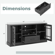 Load image into Gallery viewer, 62" Farmhouse TV Stand for 70 Inch TVs, Tall Media Console Table with 2 Glass Doors, Cubbies &amp; Drawer, Storage Cabinet for Living Room