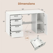 Load image into Gallery viewer, 53" Computer Desk with 4 Storage Drawers &amp; Cabinet, Home Office Desk w/ Charging Station, Adjustable Shelf &amp; Cable Management for Study, Makeup