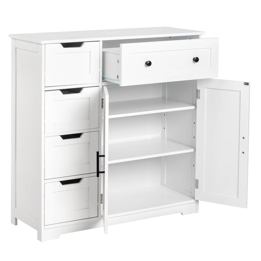Ktaxon Wooden Bathroom Floor Cabinet with 4 Drawers & 1 Cupboard for Living Room Entryway, White
