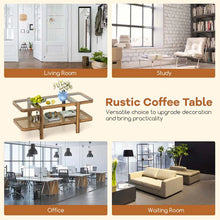 Load image into Gallery viewer, 2-Tier Rattan Coffee Table, 47.5" Solid Wood Rectangle Tea Table with Tempered Glass Top &amp; Storage Shelf, Farmhouse Boho Center Table for Living Room
