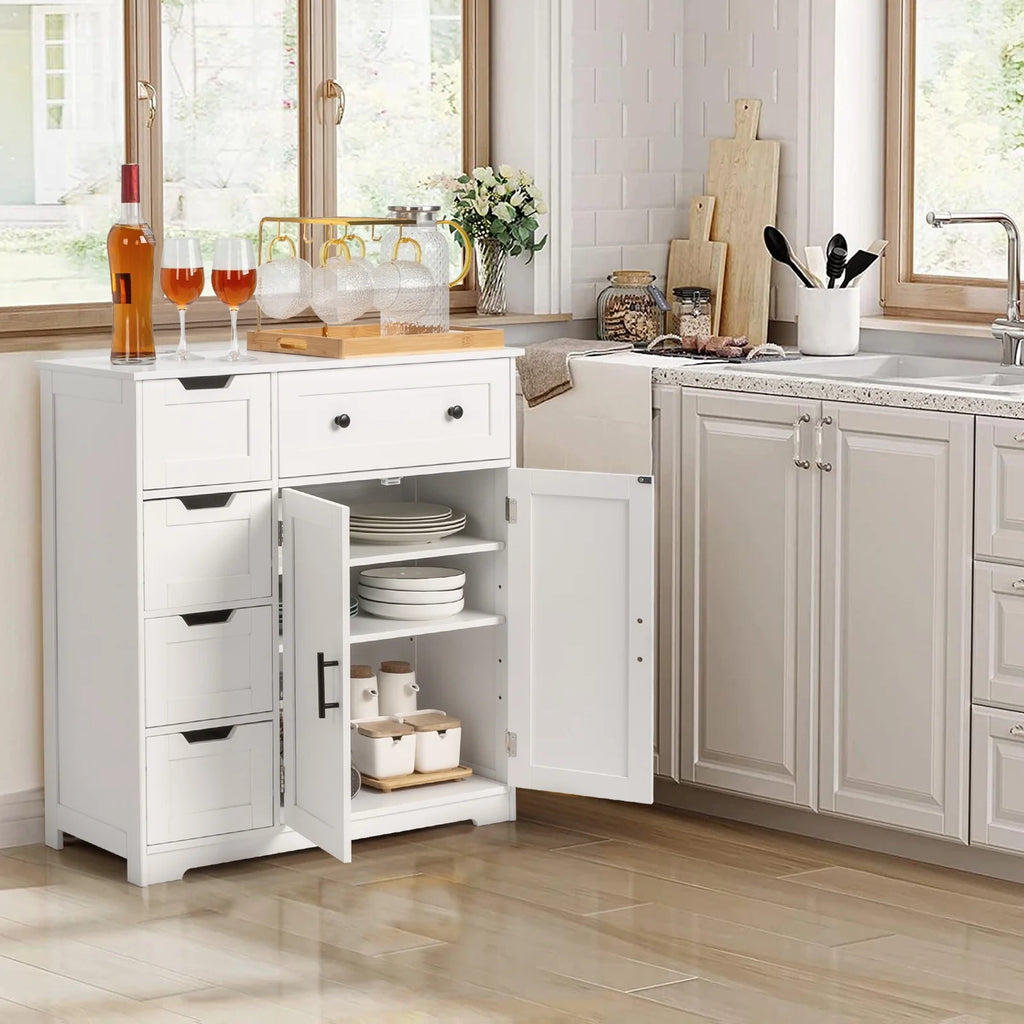 Ktaxon Wooden Bathroom Floor Cabinet with 4 Drawers & 1 Cupboard for Living Room Entryway, White