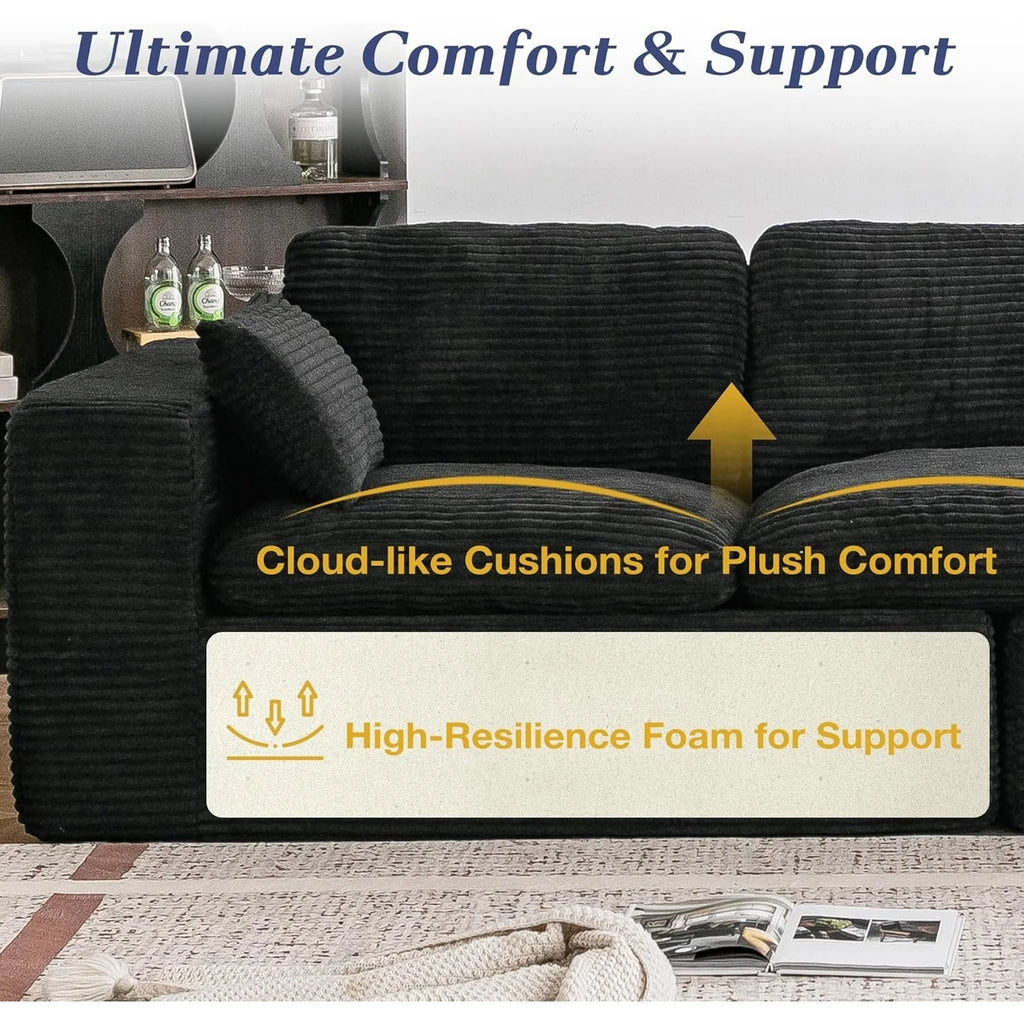 AECOJOY 110" Oversized Sofa for Living Room, 3 Seater Cloud Boneless Couch with Fluffy Seat Cushions