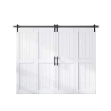 Load image into Gallery viewer, 96 in. x 84 in. MDF Bi-Fold Barn Door with Hardware Kit, Covered with Water-Proof PVC Surface, White, H-Frame