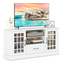 Load image into Gallery viewer, 62" Farmhouse TV Stand for 70 Inch TVs, Tall Media Console Table with 2 Glass Doors, Cubbies &amp; Drawer, Storage Cabinet for Living Room