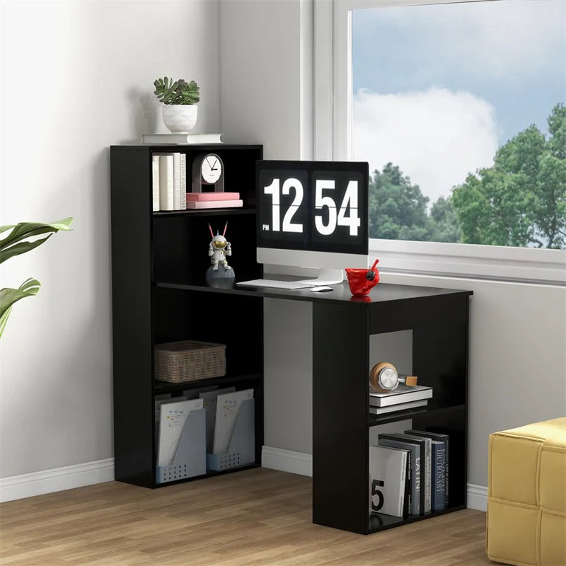 48" Computer Desk with 6-Tier Storage Shelves, 3-in-1 Reversible Writing Desk w/ Bookshelf & CPU Stand, Space-Saving Home Office Workstation