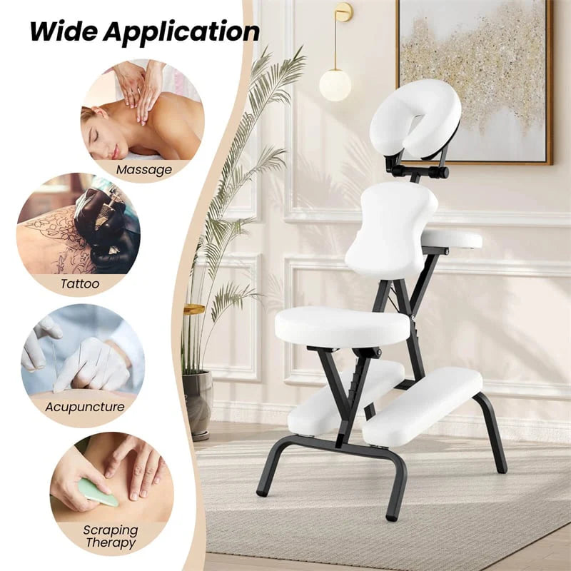 Portable Lightweight Massage Chair, PU Leather Tattoo Spa Chair with Thickened Sponge & Carrying Bag, Folding Travel Chair for Massage Therapy
