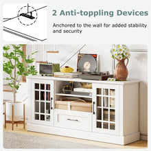 Load image into Gallery viewer, 62" Farmhouse TV Stand for 70 Inch TVs, Tall Media Console Table with 2 Glass Doors, Cubbies &amp; Drawer, Storage Cabinet for Living Room