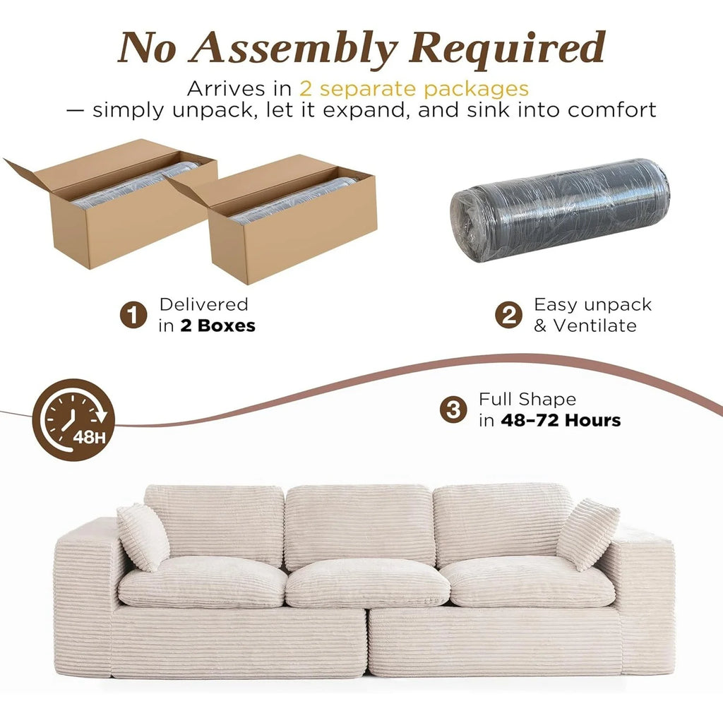 AECOJOY 110" Oversized Sofa for Living Room, 3 Seater Cloud Boneless Couch with Fluffy Seat Cushions